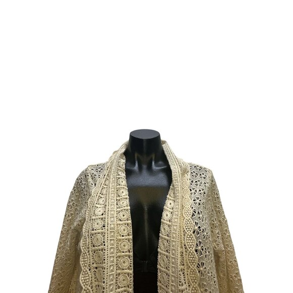 NWT Johnny Was Open Front Cream Eyelet Cardigan w/Lace & Floral Details - Picture 3 of 9